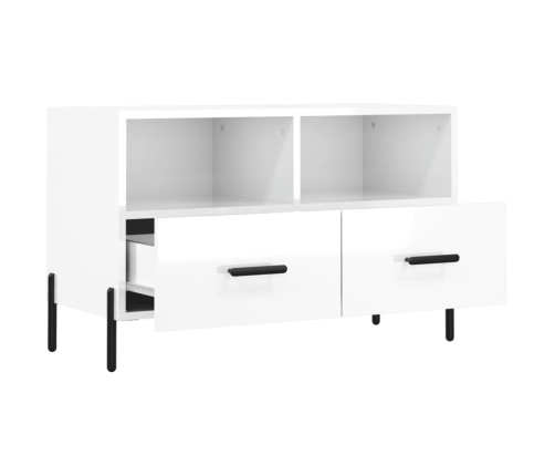 Mueble de TV madera contrachapada blanco brillo 80x36x50 cm