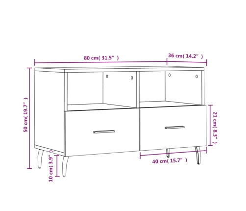 Mueble para TV madera contrachapada negro 80x36x50 cm