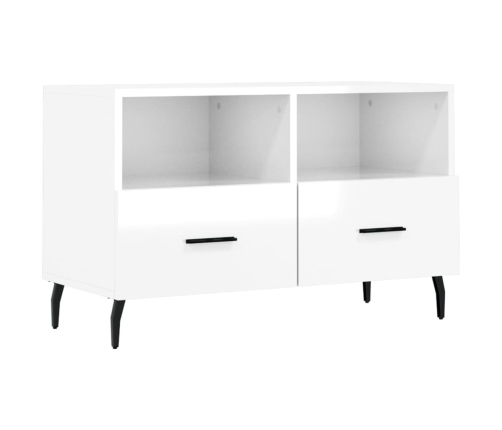 Mueble de TV madera contrachapada blanco brillo 80x36x50 cm