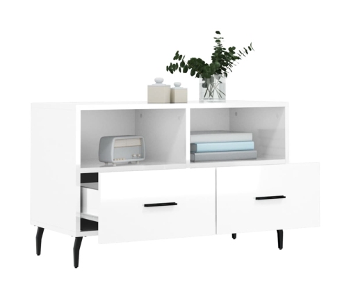 Mueble de TV madera contrachapada blanco brillo 80x36x50 cm