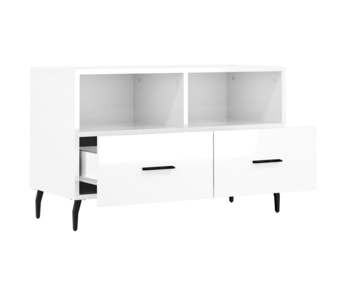 Mueble de TV madera contrachapada blanco brillo 80x36x50 cm