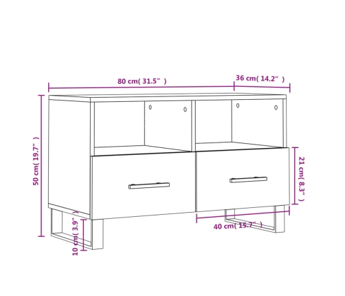 Mueble para TV madera contrachapada blanco 80x36x50 cm