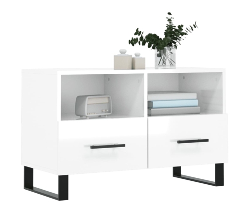 Mueble de TV madera contrachapada blanco brillo 80x36x50 cm