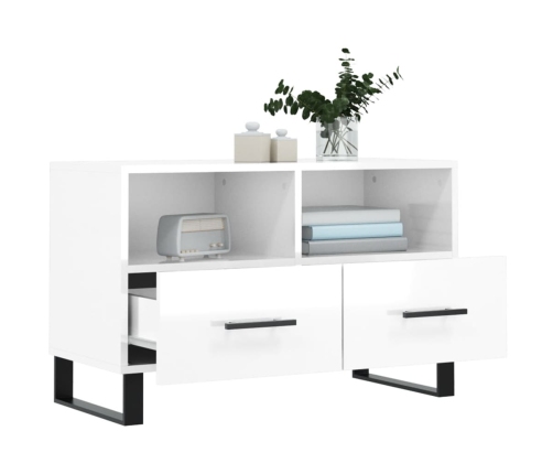 Mueble de TV madera contrachapada blanco brillo 80x36x50 cm