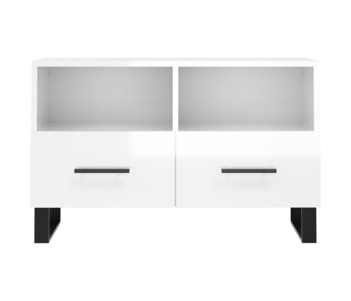 Mueble de TV madera contrachapada blanco brillo 80x36x50 cm