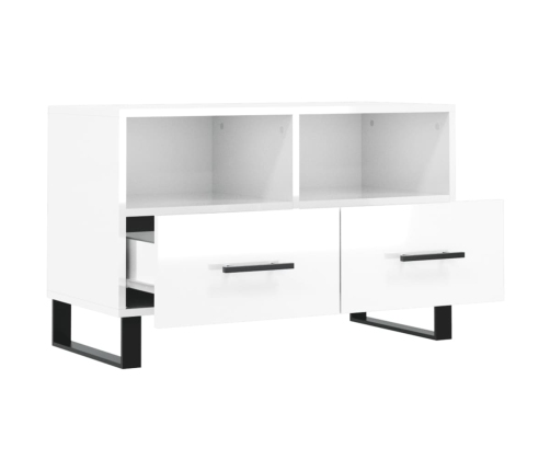 Mueble de TV madera contrachapada blanco brillo 80x36x50 cm