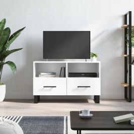 Mueble de TV madera contrachapada blanco brillo 80x36x50 cm