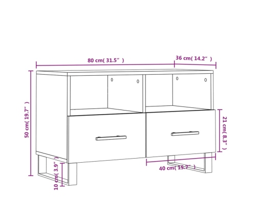 Mueble para TV madera contrachapada roble ahumado 80x36x50 cm