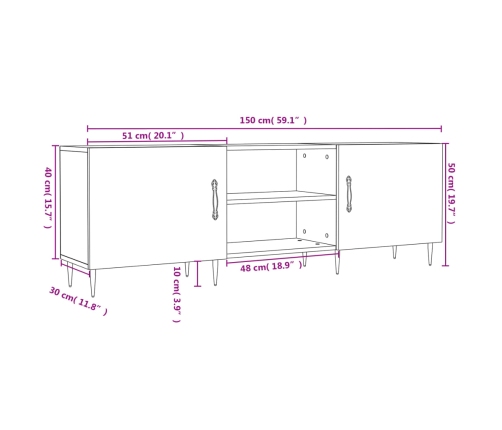 vidaXL Mueble de TV madera de ingeniería blanco brillante 150x30x50 cm