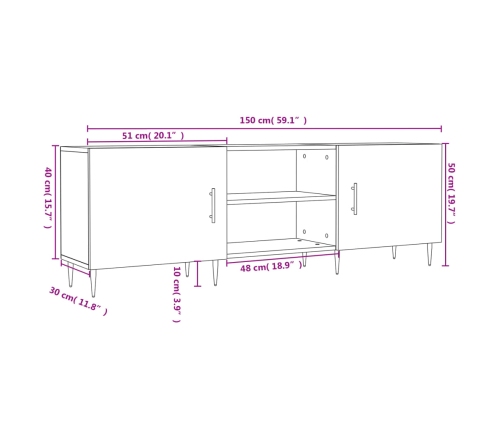 Mueble para TV madera de ingeniería negro 150x30x50 cm