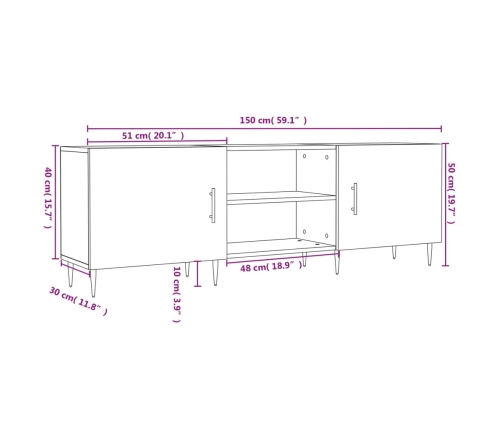 Mueble de TV madera de ingeniería roble marrón 150x30x50 cm