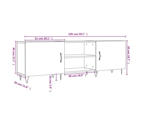 Mueble para TV madera de ingeniería negro 150x30x50 cm