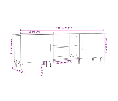 vidaXL Mueble para TV madera de ingeniería blanco 150x30x50 cm