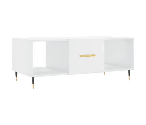 Mesa de centro madera contrachapada blanco brillo 102x50x40 cm