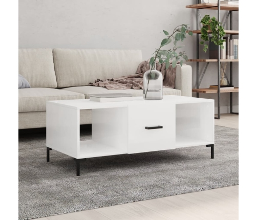 vidaXL Mesa de centro madera contrachapada blanco brillo 102x50x40 cm