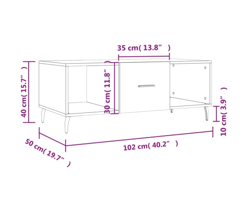 Mesa de centro madera contrachapada blanco 102x50x40 cm