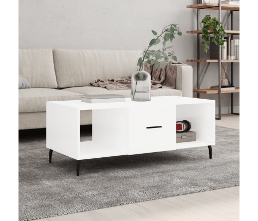 Mesa de centro madera contrachapada blanco brillo 102x50x40 cm