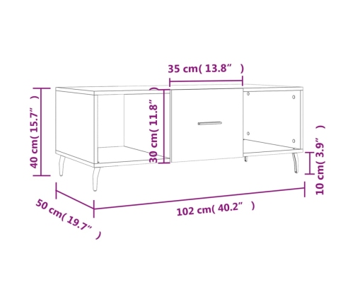 Mesa de centro madera contrachapada roble ahumado 102x50x40 cm