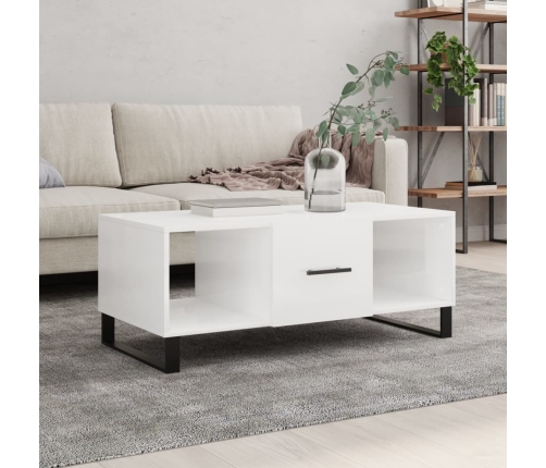 Mesa de centro madera contrachapada blanco brillo 102x50x40 cm