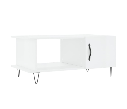 Mesa de centro madera contrachapada blanco brillo 90x50x40 cm