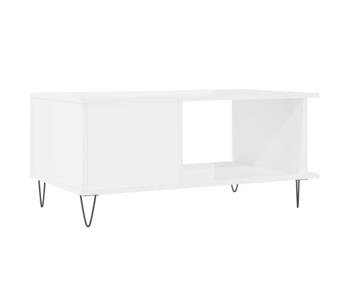 Mesa de centro madera contrachapada blanco brillo 90x50x40 cm