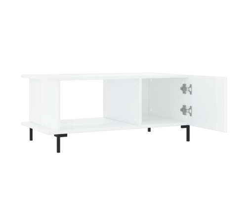 Mesa de centro madera contrachapada blanco brillo 90x50x40 cm