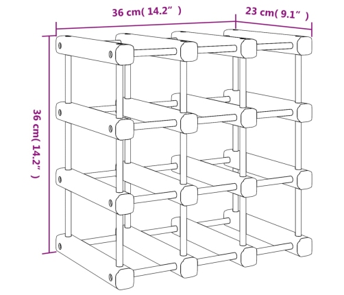 Botellero para 12 botellas madera maciza de pino 36x23x36 cm