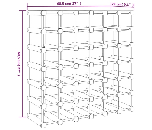 Botellero para 42 botellas madera maciza pino 68,5x23x68,5 cm