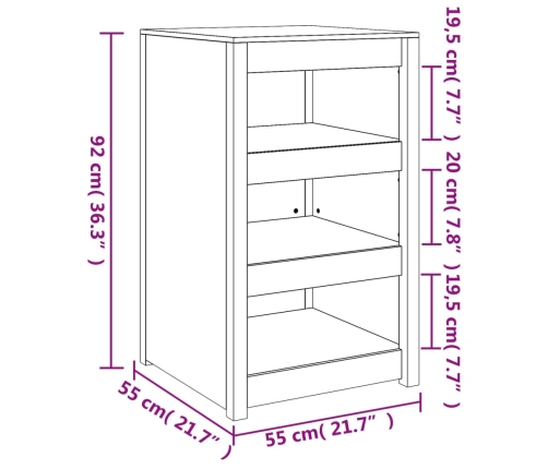 Mueble de cocina de exterior madera maciza de pino 55x55x92 cm