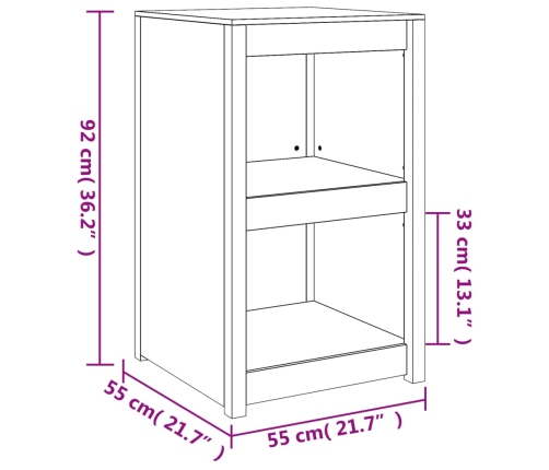 Mueble de cocina de exterior madera maciza de pino 55x55x92 cm