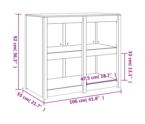 Mueble de cocina exterior madera maciza pino blanco 106x55x92cm