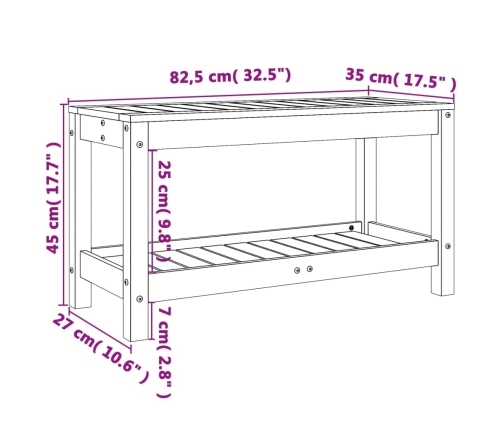 Banco de jardín de madera maciza de pino 82,5x35x45 cm