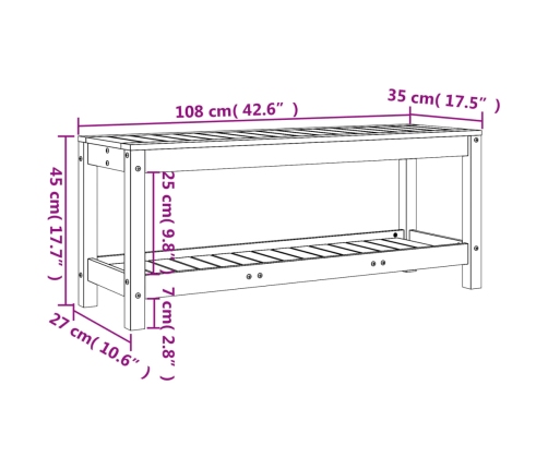 Banco de jardín de madera maciza de pino 108x35x45 cm