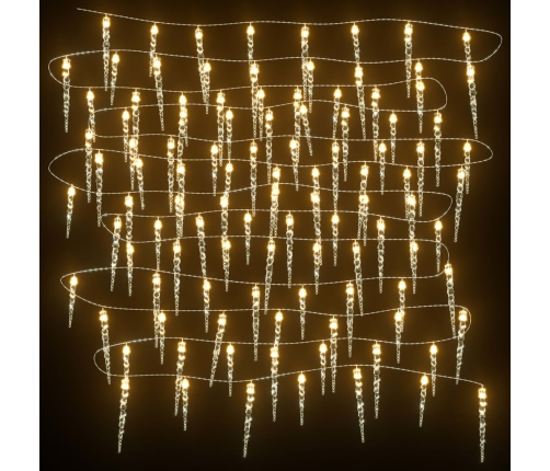 Luces carámbano Navidad 100 LED blanco cálido acrílico PVC 10 m