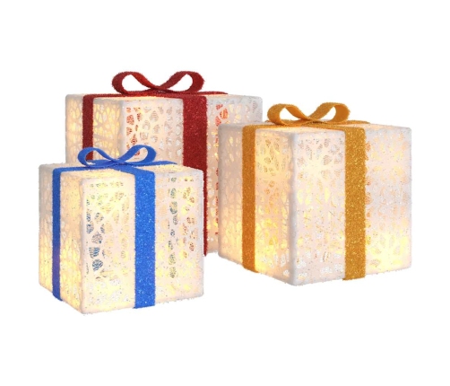 Cajas de regalo Navidad iluminadas 3 uds 64 LEDs blanco cálido