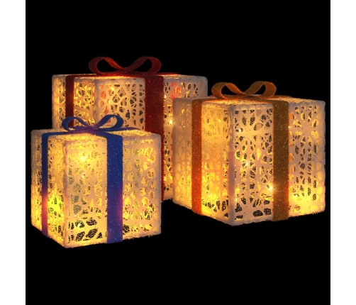 Cajas de regalo Navidad iluminadas 3 uds 64 LEDs blanco cálido