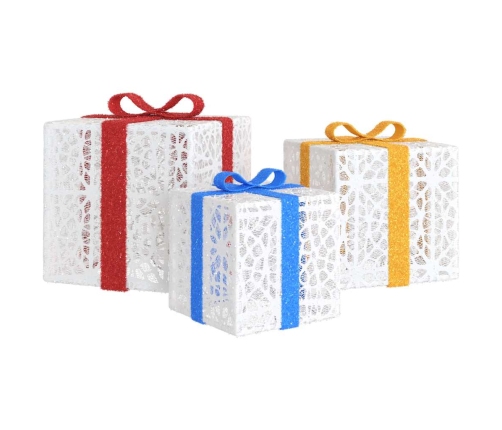 Cajas de regalo Navidad iluminadas 3 uds 64 LEDs blanco cálido