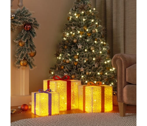 Cajas de regalo Navidad iluminadas 3 uds 64 LEDs blanco cálido