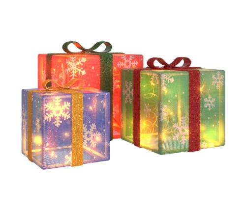 Cajas de regalo Navidad iluminadas 3 uds 64 LEDs blanco cálido