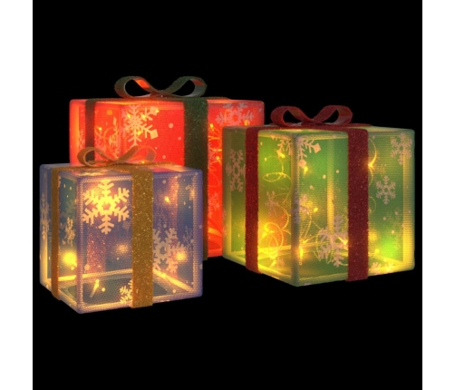 Cajas de regalo Navidad iluminadas 3 uds 64 LEDs blanco cálido