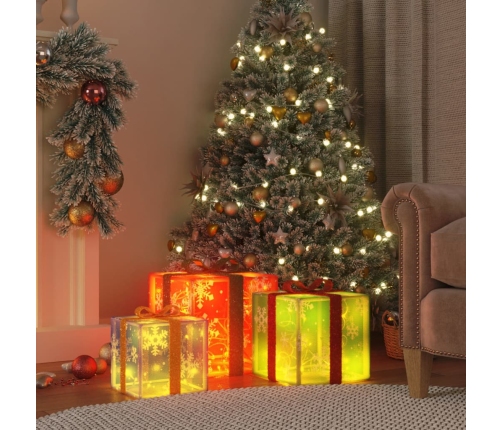 Cajas de regalo Navidad iluminadas 3 uds 64 LEDs blanco cálido