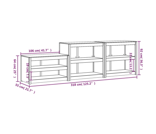 Muebles de cocina de exterior 3 piezas madera maciza de pino