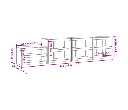 Muebles de cocina de exterior 4 piezas madera maciza de pino