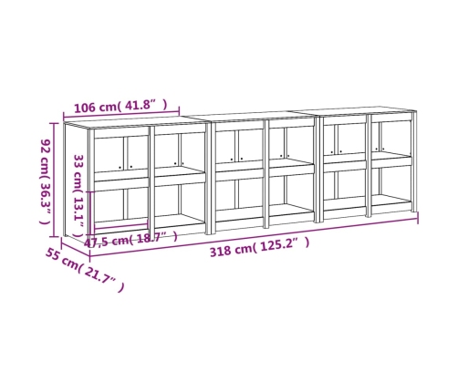 Muebles de cocina de exterior 3 piezas madera maciza de pino