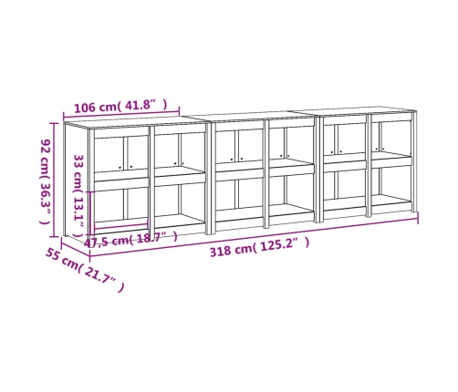 Muebles de cocina de exterior 3 pzas madera maciza pino blanco