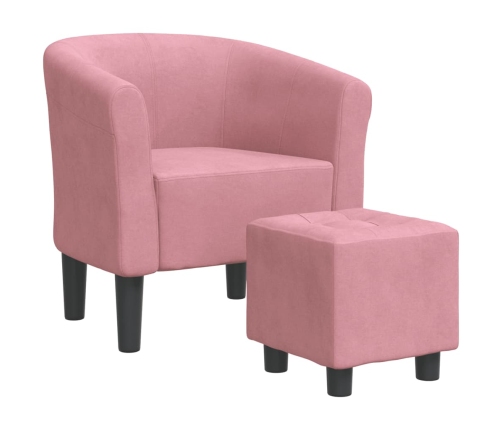 Sillón con taburete terciopelo rosa