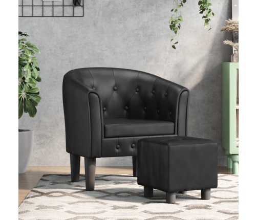 Sillón con taburete cuero sintético negro