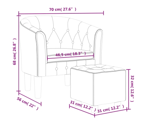 Sillón con taburete cuero sintético blanco