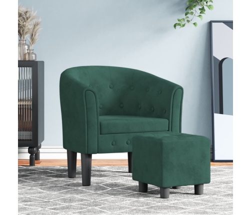 Sillón con taburete terciopelo verde oscuro