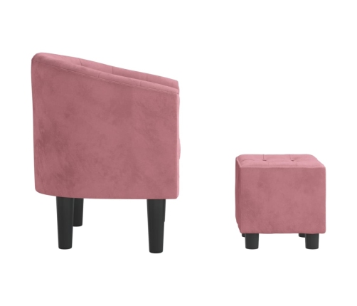 Sillón con taburete terciopelo rosa